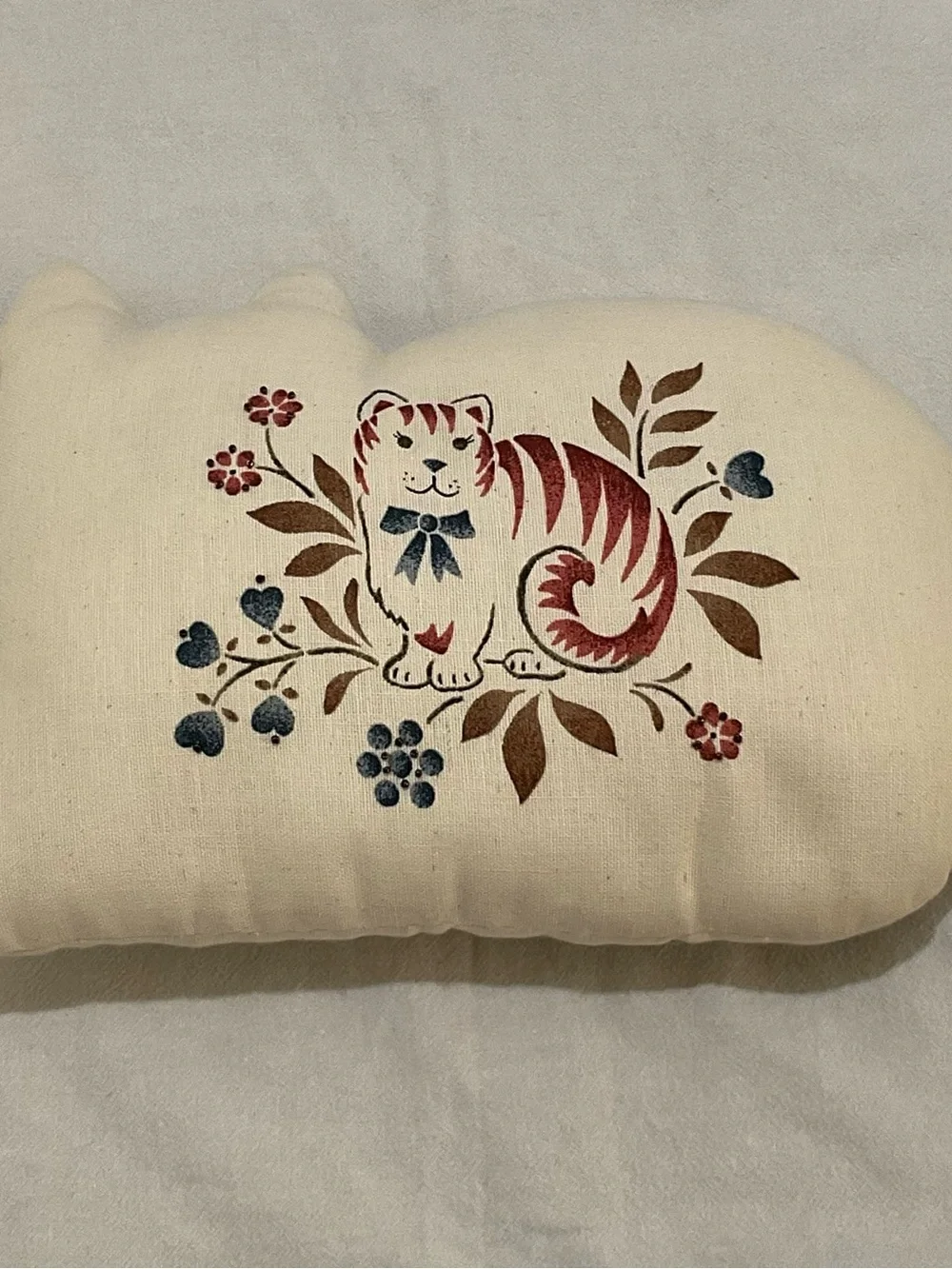Folk Art Cat Rabbit Pillows Stuffed Bead Embellished Farmhouse Scandinavian Boho